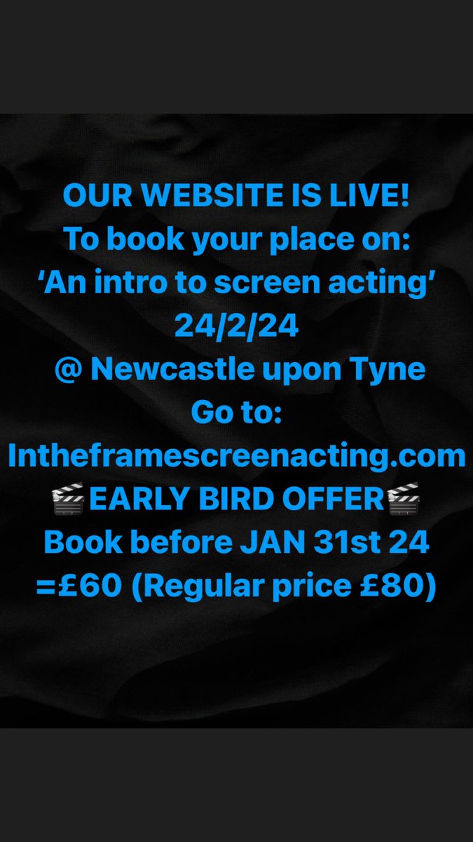 Our website is live! 🎬EARLY BIRD OFFER🎬
To book your place on our ‘Intro to screen acting’ workshop 24/2/24 @ Newcastle upon Tyne go to: intheframescreenacting.com #screenacting #actingtraining #actorslife #acting #actor #tvactor #filmactor