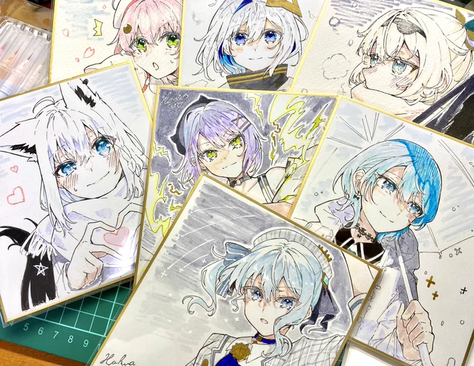 持っていく色紙できた〜!!!✍️ 全7枚です!!✨✨ 描き始めた順番などの関係で、クオリティに差があるかも知れませんがご容赦ください!!🙇‍♂️