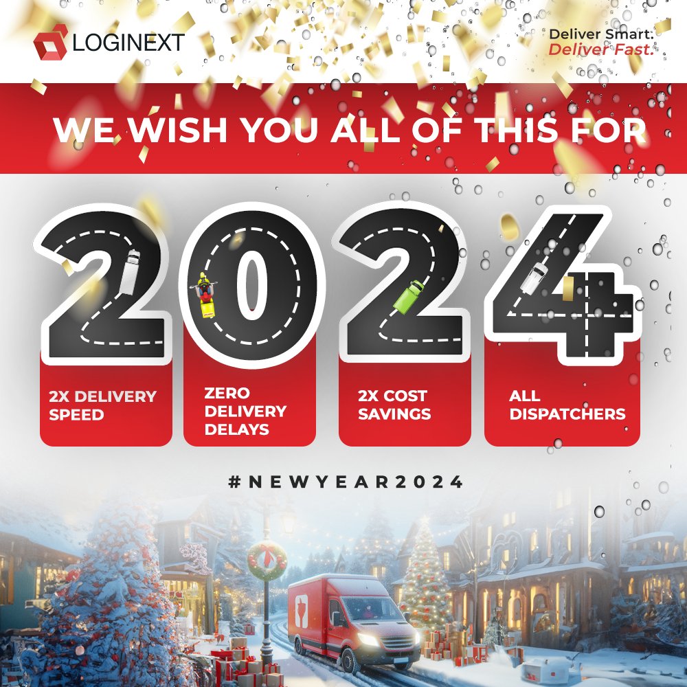 LogiNext's tweet photo. 2024: Hold my coffee, the future of logistics is here!

A Happy New Year to everyone out there, making deliveries to deliver happiness across the world! 💫 🎊

#NewYear2024 #NewYearsEve #Logistics #LogiNext https://t.co/98mGNdjjdf