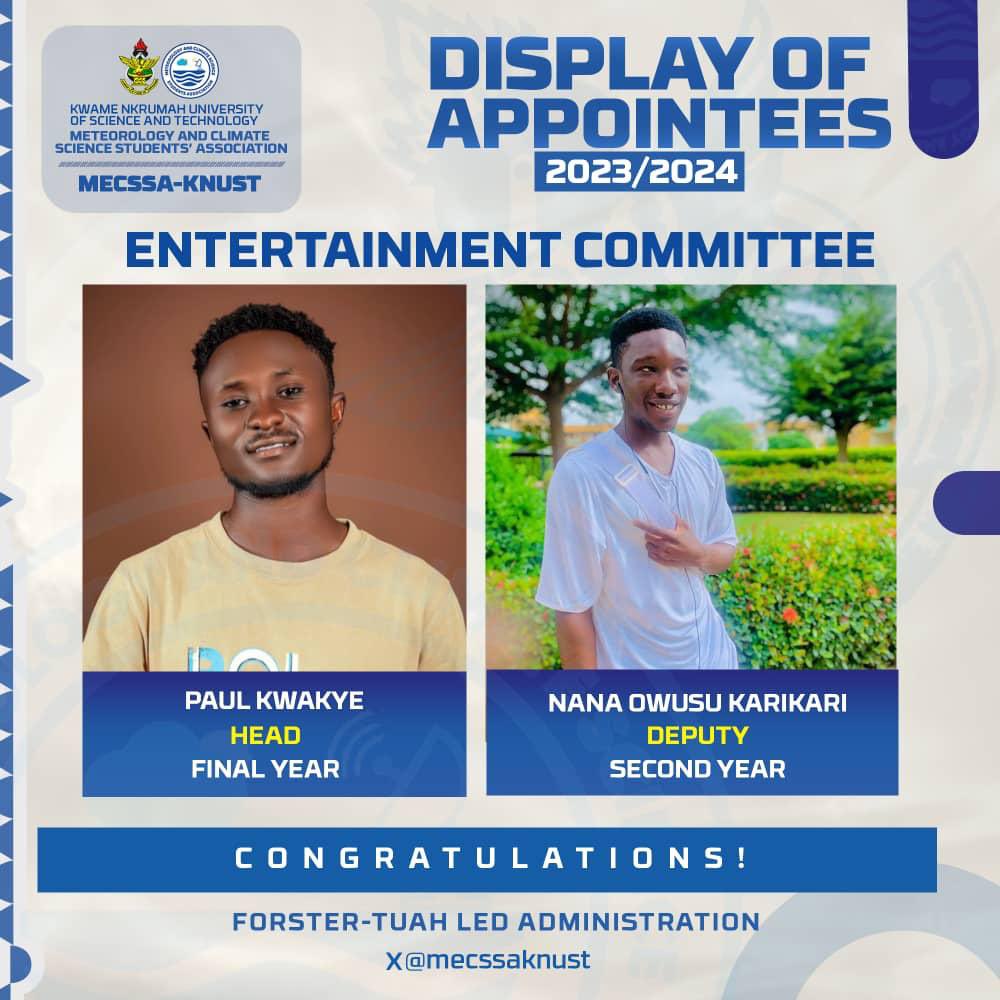 mecssaknust's tweet photo. Dear MECSSAN’s,
Your Entertainment Committee for the 2023/2024 Academic Year!
#DisplayOfAppointees https://t.co/hT5TQzvYZ2