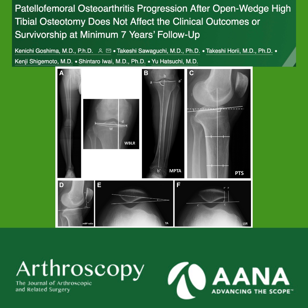 Patellofemoral osteoarthritis progression after open-wedge high tibial osteotomy does not affect the clinical outcomes or survivorship at minimum 7 years follow up ow.ly/7svv50QlGTS