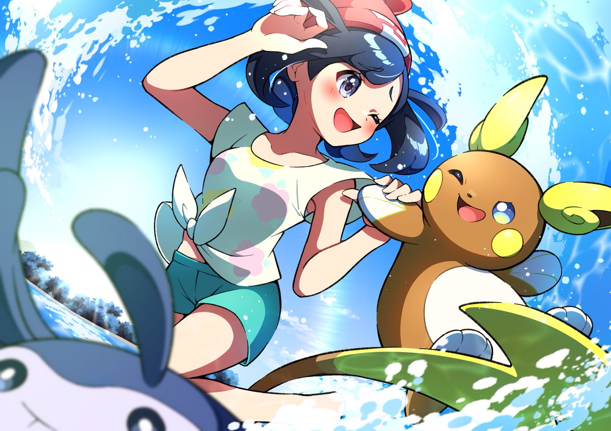 ハルト(ポケモン) ,ピカチュウ ,レッド(ポケモン) 「#今年も残りわずかなのでお気に入りの4枚を貼る   年内活動納めになります! 今」|ぽんゆいのイラスト