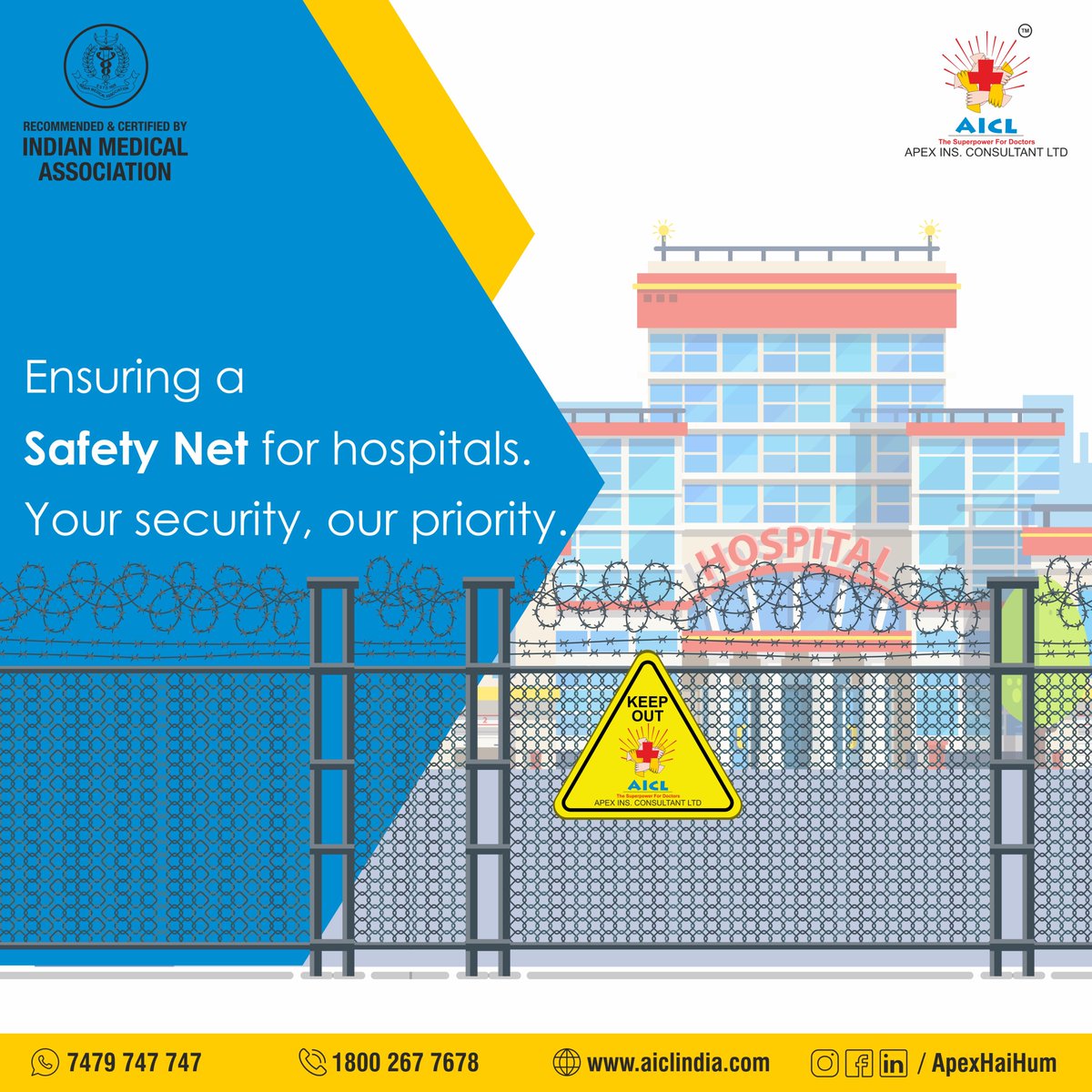 ApexHaiHum's tweet photo. Ensuring a safety net for hospitals. Your security, our priority.
.
.
#ChooseApex #ApexRiskManagement #AICL #MedicoLegalExperts #SuperPowerForDoctors #medical #IMA https://t.co/jQS44GDgBH