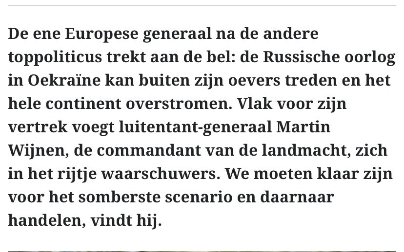 ESteenhoven's tweet photo. 🧵
Waarschuwing van vertrekkende #generaal Martin Wijnen:
➖#Rusland wordt alsmaar sterker
➖De oorlog kan het hele (Europese) continent overstromen
➖Nederland is onvoldoende voorbereid
https://t.co/tR6gv8qfsC https://t.co/6M0Be92cfy