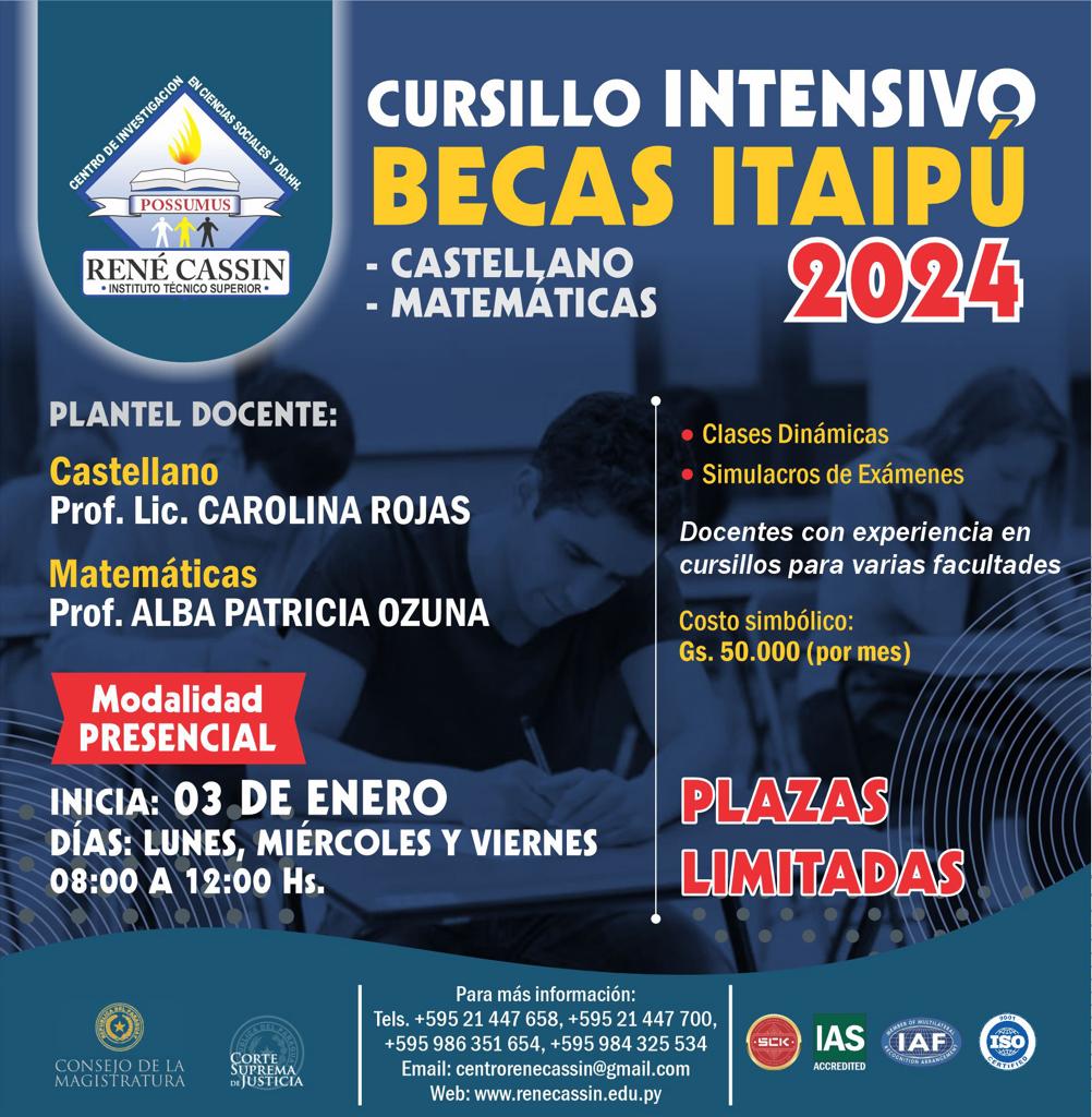 CURSILLO INTENSIVO  BECAS ITAIPÚ Consultas ingresando al Link
wa.me/595984325534
wa.me/595986351697
TEL: +595 21 447700
#becas#becasitaipú