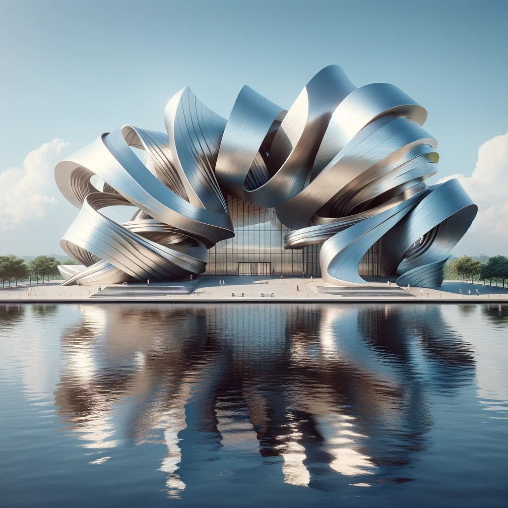 #chatgpt4 as designer: "Create a photo realistic rendering of a museum on a lakefront in the style of Frank Gehry" I'd visit this! Also, looks like it would channel rain and snow onto the entry plaza (which his Stata center actually does in Cambridge so that checks out)!