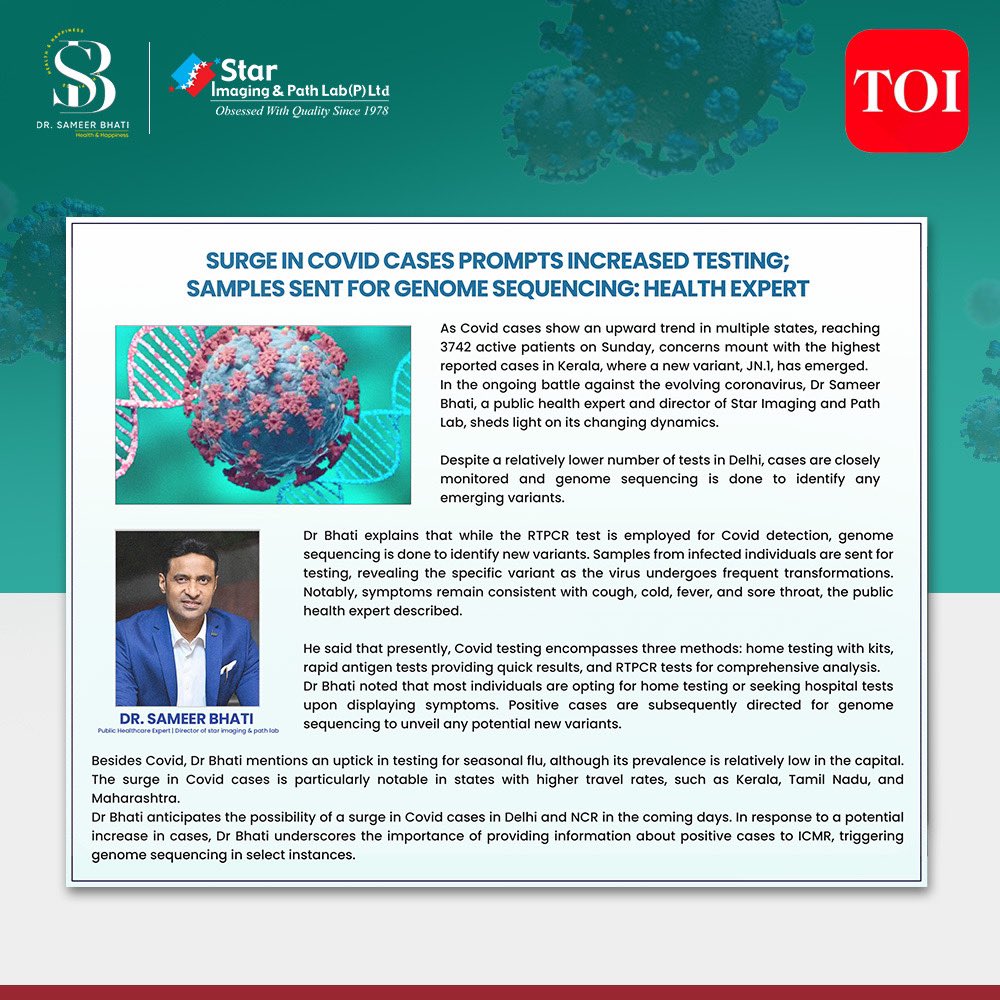 DrSameerBhati's tweet image. India&apos;s Resurgent COVID-19: Enhanced Testing a Priority #IndiaFightsCovid #IncreasedTesting #PandemicResponse #COVID19Surge #PublicHealthAlert #TimesOfIndia @timesofindia
