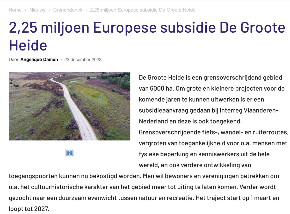 MartinDaudey's tweet photo. Mooie europese subsidie voor grenspark De Groote Heide. Ook lokaal voor Cranendonck doet de EU ertoe. 
https://t.co/ikbH4ZWpmX

@EUolifant #cranendonck #degrooteheide https://t.co/q2WtVnuh6g