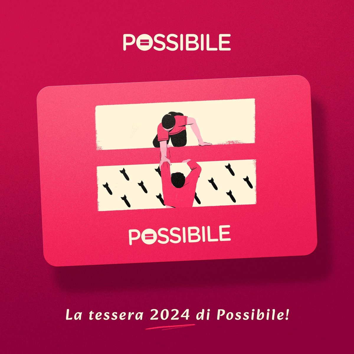 Anche quest'anno i nostri auguri arrivano con l'apertura della nuova campagna di adesioni e con la nuova tessera, che per il 2024 è ideata e disegnata da Alessandro Ventrella. 

Puoi iscriverti o rinnovare su possibile.com/tessera