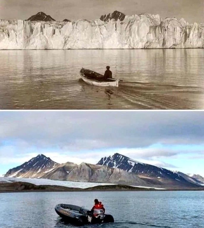 The Arctic then vs the Arctic now 😭⁣ ⁣ 📸 Norwegian Polar Institute, 1928.⁣ @christianaslund / Greenpeace, 2002.⁣ ⁣ #ClimateCrisis #ClimateBreakdown #ClimateActionNow