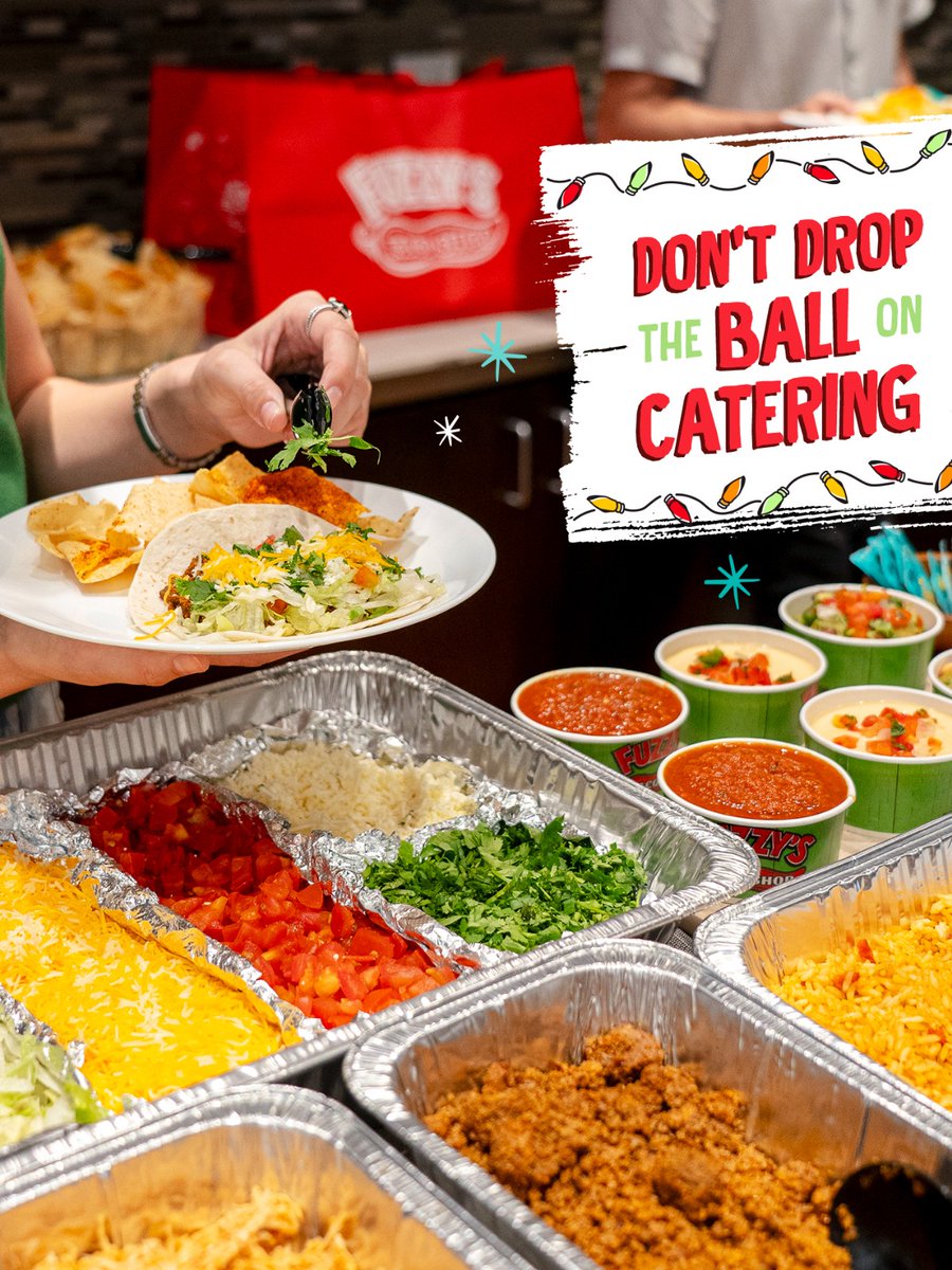 fuzzystacoshop's tweet image. New Year, same chill. End 2023 on a stellar note and get your catering orders in today! 🎊 🌮 #FuzzysTacoShop #FuzzysTacos #fuzzys