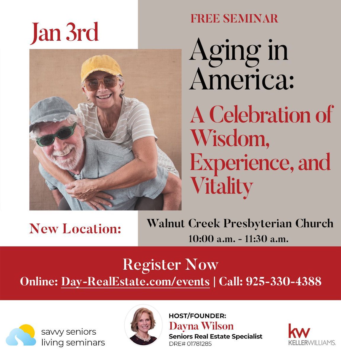 Day_Real_Estate's tweet photo. REGISTER NOW: Aging in America - Stage Not Age - January 3rd

Come learn how we can change the agenda of what aging in America looks like and how it affects you in 2024.

REGISTER ONLINE >> https://t.co/iTayH1Un6n
PHONE >> 925-330-4388

#savvyseniorslivingseminars #freeseminar https://t.co/G4WazGLclp