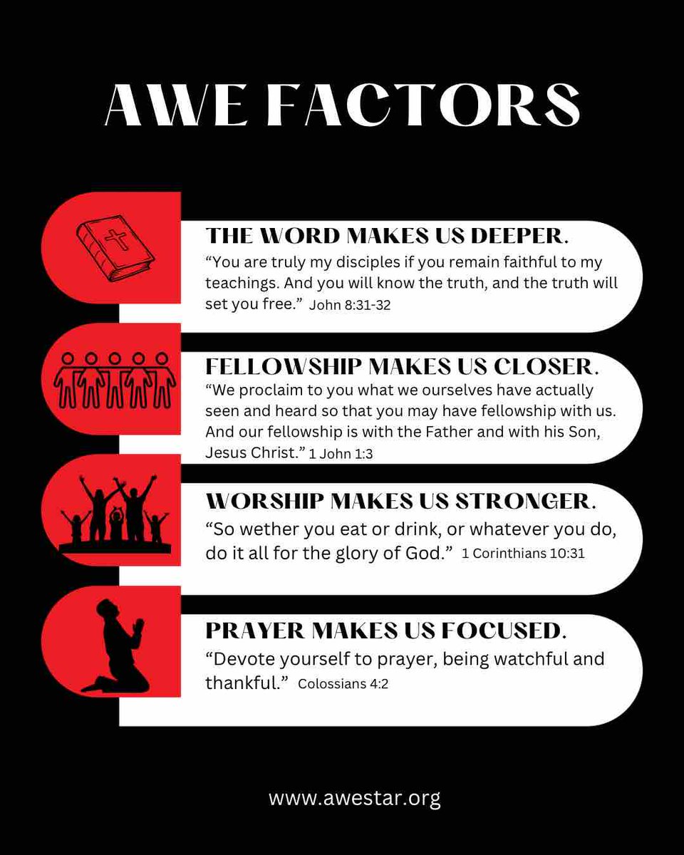 AweStarMissions's tweet photo. 🗞️ Put into practice these AWE Factors in your everyday life &amp; see how much of an impact it’ll make!

Giving God time of your day vs giving Him your day is a whole different story ❤️‍🔥

#HolySpiritLeadUs #BeTheChange#JesusMinistry #AweStarMissions https://t.co/oZDAid7W7V