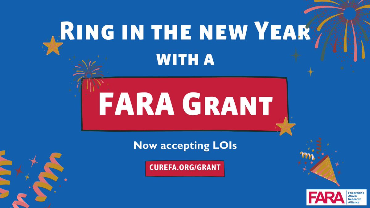 How will you celebrate the new year? Apply today for funding from the #FARAGrantProgram! Learn more about funding opportunities at curefa.org/Grant Applications for the Award for Innovative Mindset (AIM) due Feb. 1. LOIs for General Research Grants due Feb. 15. #CureFA!