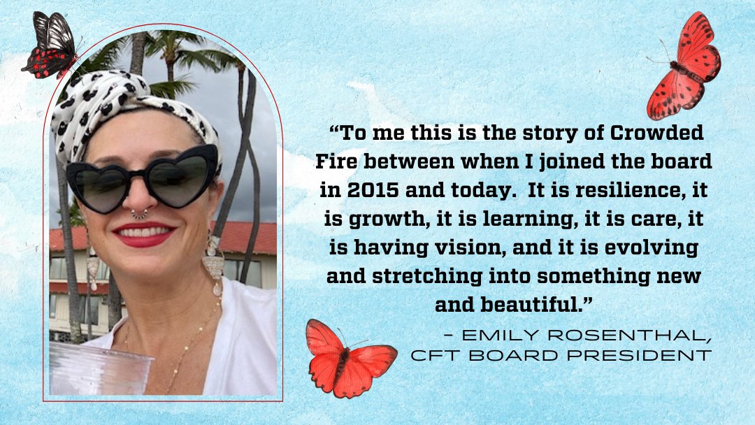crowdedfire's tweet image. Emily is our Board President, and has been with us through so much since 2016. She shares her thoughts on Creation, Nourishment, Metamorphosis, and Emergence at Crowded Fire. 
⁠
Your contribution makes a huge difference here! crowdedfire.org  ⁠