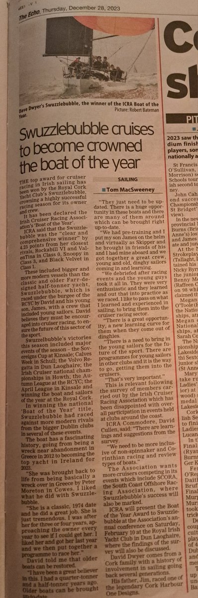 THE ECHO Cork today. The only daily paper in Ireland with a weekly sailing column.
