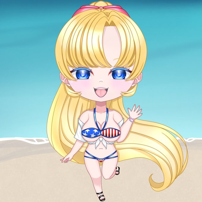 ゆなさん@Yuna_6503はうちの金髪3美女のちびキャラ描いてくれました☺よかったら依頼どーぞ 