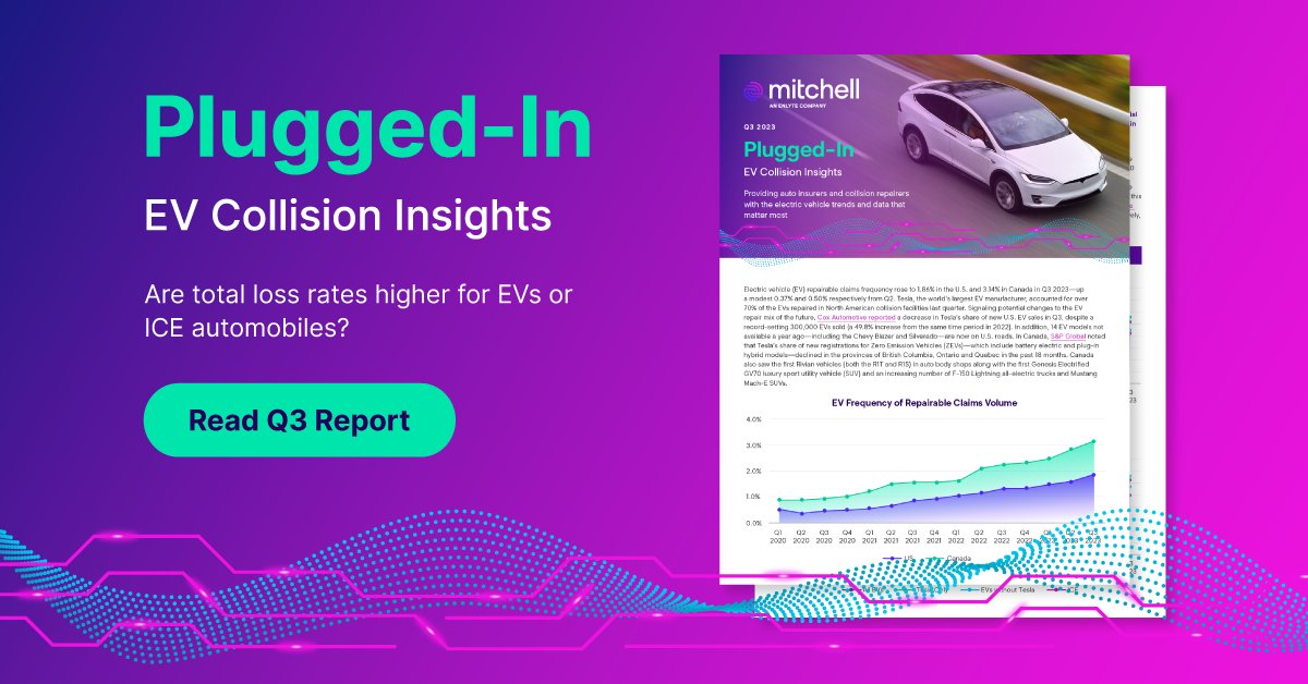 Repair costs for all #EVs continue to trend higher than those for ICE vehicles, with a differential of $950 in the U.S. These numbers are expected to grow in the coming months as supplements are written. Read the latest report for details &amp; subscribe. mitchell.com/plugged-in