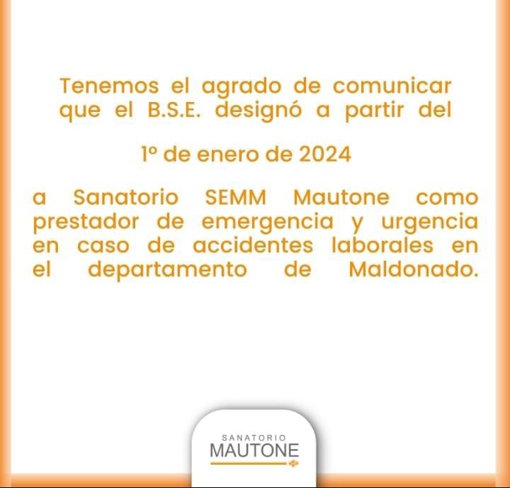 cadenadelmar2's tweet image. 🚑 #MALDONADO Según se detalla en comunicaciones internas en agremiaciones de trabajadores y en el ámbito laboral, desde este 1° de Enero, Sanatorio Mautone [@SEMMMautone] será el nuevo prestador de salud para los trabajadores en caso de Emergencias y Urgencias en materia de
