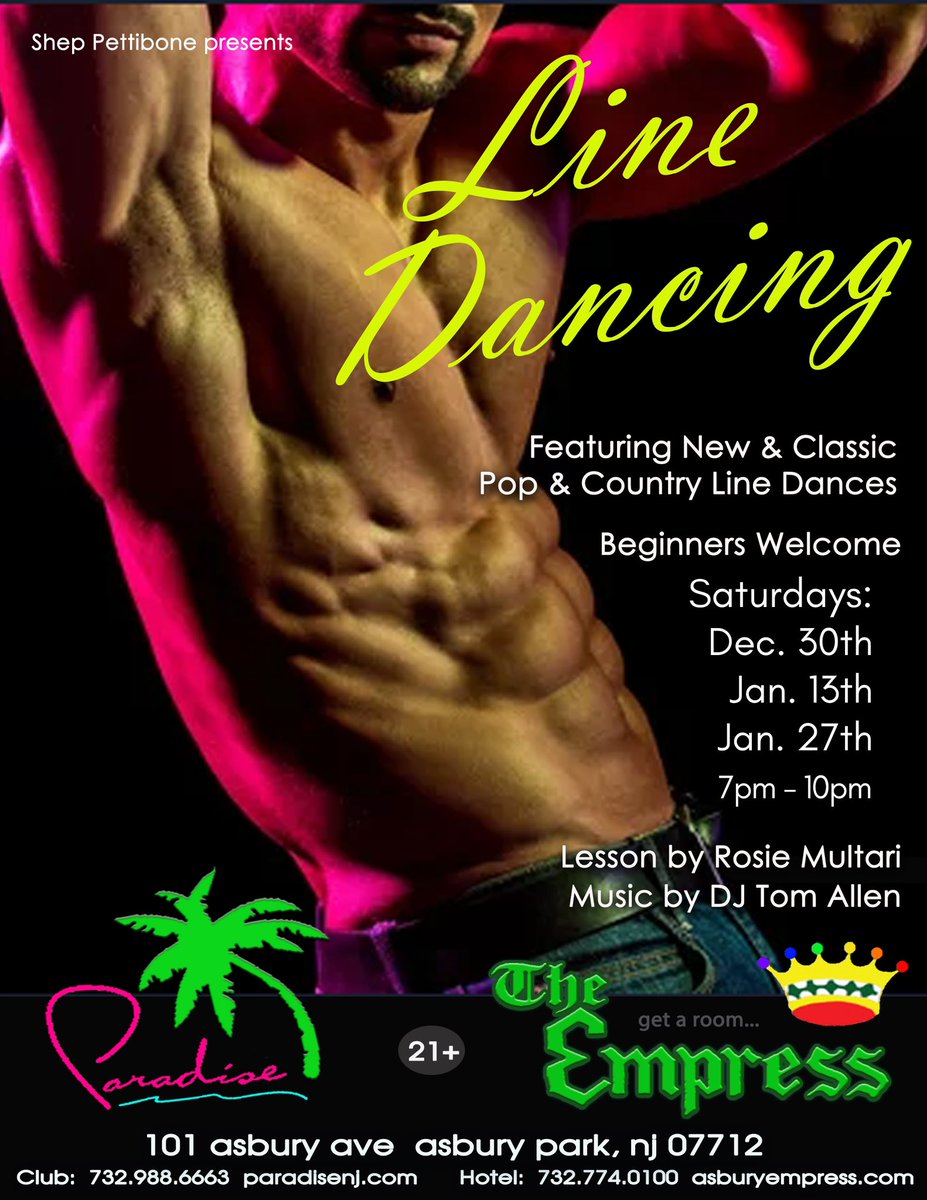 paradiseclubnj's tweet photo. Line Dancing 🤠💖🌴
- Saturday, December 30th
- Saturday, January 13th &amp; 27th
7pm til 10pm 

#paradisenj #asburypark #linedancing #LGBT #linedancing #asburyparknj #gaybar #countrylinedancing #linedance #asbury #LGBTQ @ILoveGayNJ https://t.co/AgayPBmGqS