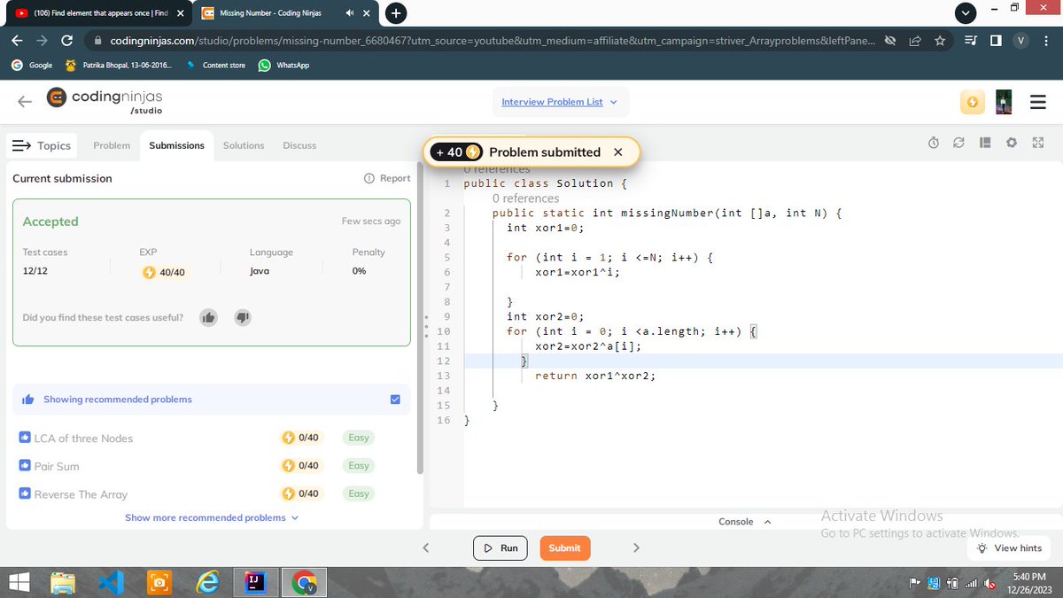 Vijayashri21562's tweet image. 🚀 Day 41 of #100DaysOfCode ! 💻 Tackled three awesome array problems:
1️⃣ Find the Missing Number🔍 !
2️⃣ Maximum Consecutive Ones:📈
3️⃣Find the Number that Appears Once🕵️♂️ Spotted the lone ranger!
Simple, tricky, and loads of coding fun! 🚀 #ArrayMagic #Java #DSAWithKunal ✨