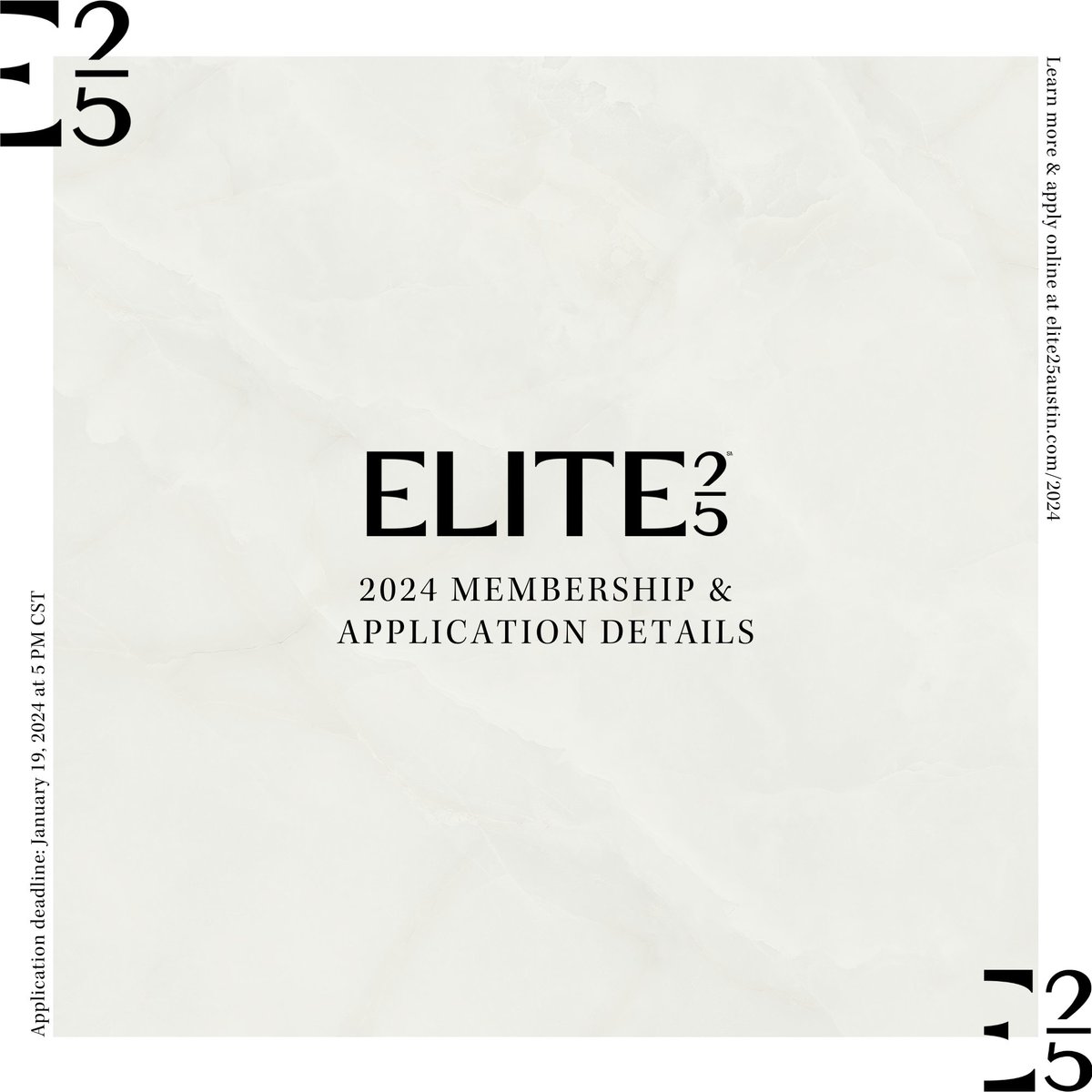 Elite25Austin's tweet photo. 2024 membership applications are live at https://t.co/y1KHjoZ5Dk. ✨ #elite25austin #bestofaustin https://t.co/wwj0gU7v4K