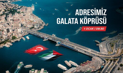Birleşelim, Adresimiz Galata Köprüsü olsun!
Yeryüzünün en büyük katili İsrail’in zulmü son bulsun!
Şehitlerimize rahmet, Filistin’e destek, İsrail’e lanet…
 
📅 Tarih: 1 Ocak 2024
🕒 Saat: 08.30
📍 Galata Köprüsü