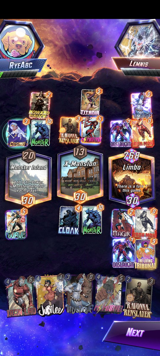 MarvelSnapper's tweet image. All in Tribunal mirrors are WILD. Thanks @KMBestMS for the deck. #MarvelSnap