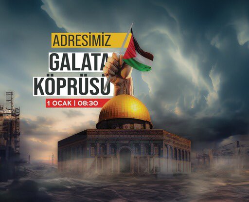 Özgürlüğe giden yolda Filistinli kardeşlerimize adımlarımızla eşlik ediyoruz. 2024'ün ilk saatlerinde, katliamların son bulması için Adresimiz Galata Köprüsü
📅 Tarih: 1 Ocak 2024
🕒 Saat: 08.30
📍 Galata Köprüsü