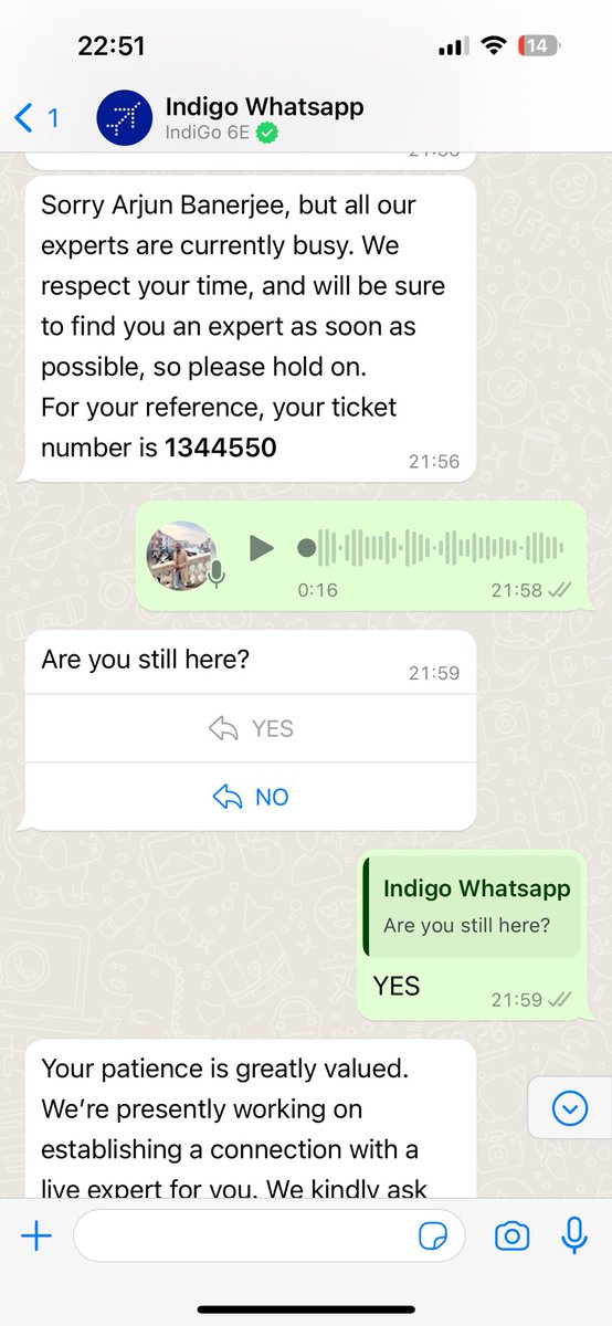 arjunbanerji's tweet photo. @IndiGo6E what do I do to get a refund and speak to a human being indigo ? 1 hour of waiting on WhatsApp 

@airvistara @flyspicejet @airindia https://t.co/quaeGq8zqy