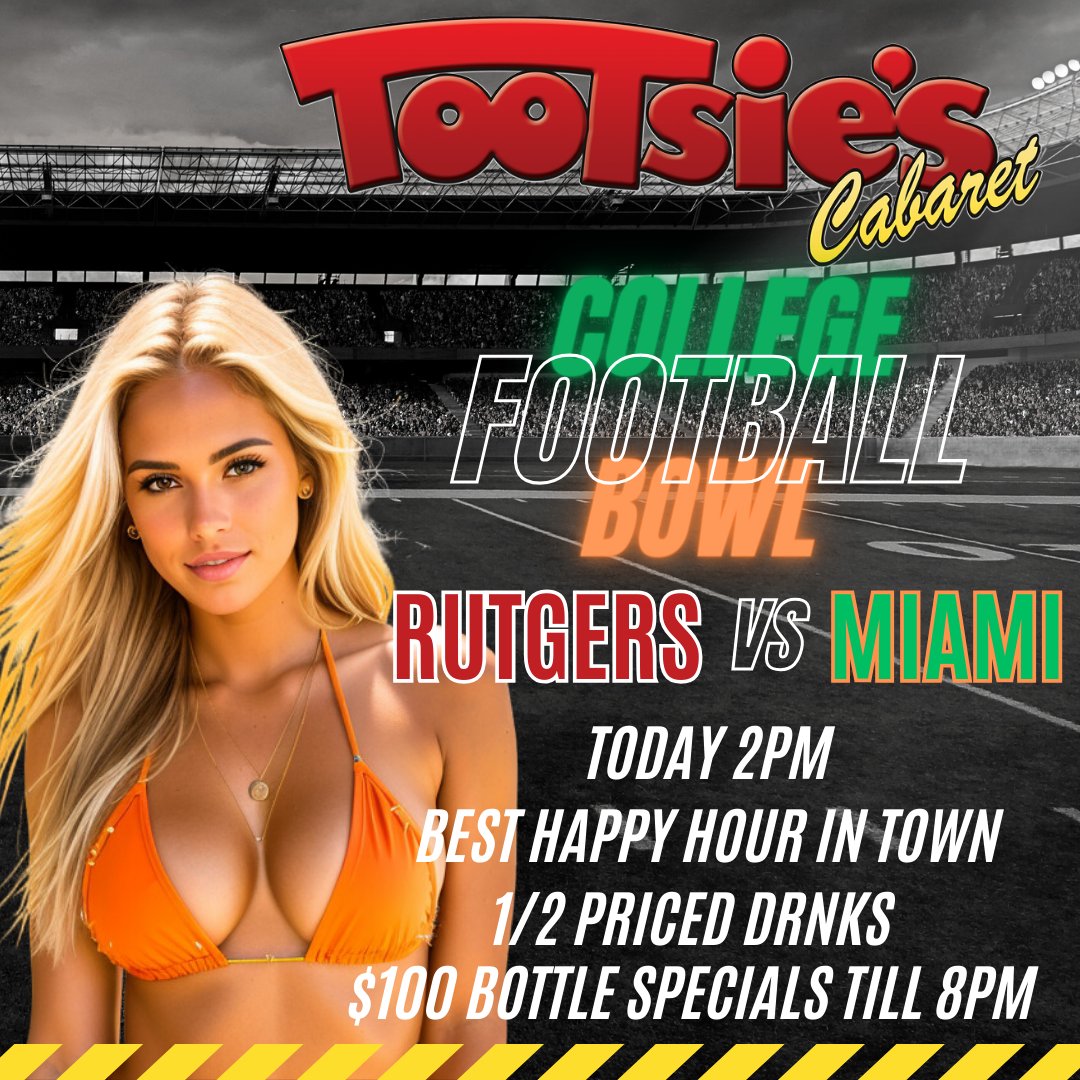 Let’s cheer on the Hurricanes today at 2pm when they take on Rutgers in their Bowl game! Football and a great happy hour! Who could ask for anything more!

#footballseason #umfootball #universityofmiami #rutgers #miami #doral #hialeah #fortlauderdale #followus #tootsies