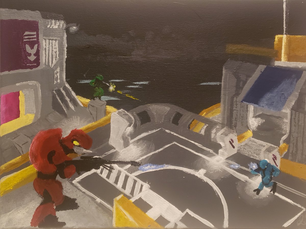 seejondraw's tweet photo. Recently did two paintings as Christmas gifts for friends. We used to play a lot of Halo 3 back in the day, so painted each of them their favorite game mode/map. Obviously took a lot of inspiration from @ArtistRyker for these. https://t.co/xFH5O5wbuX