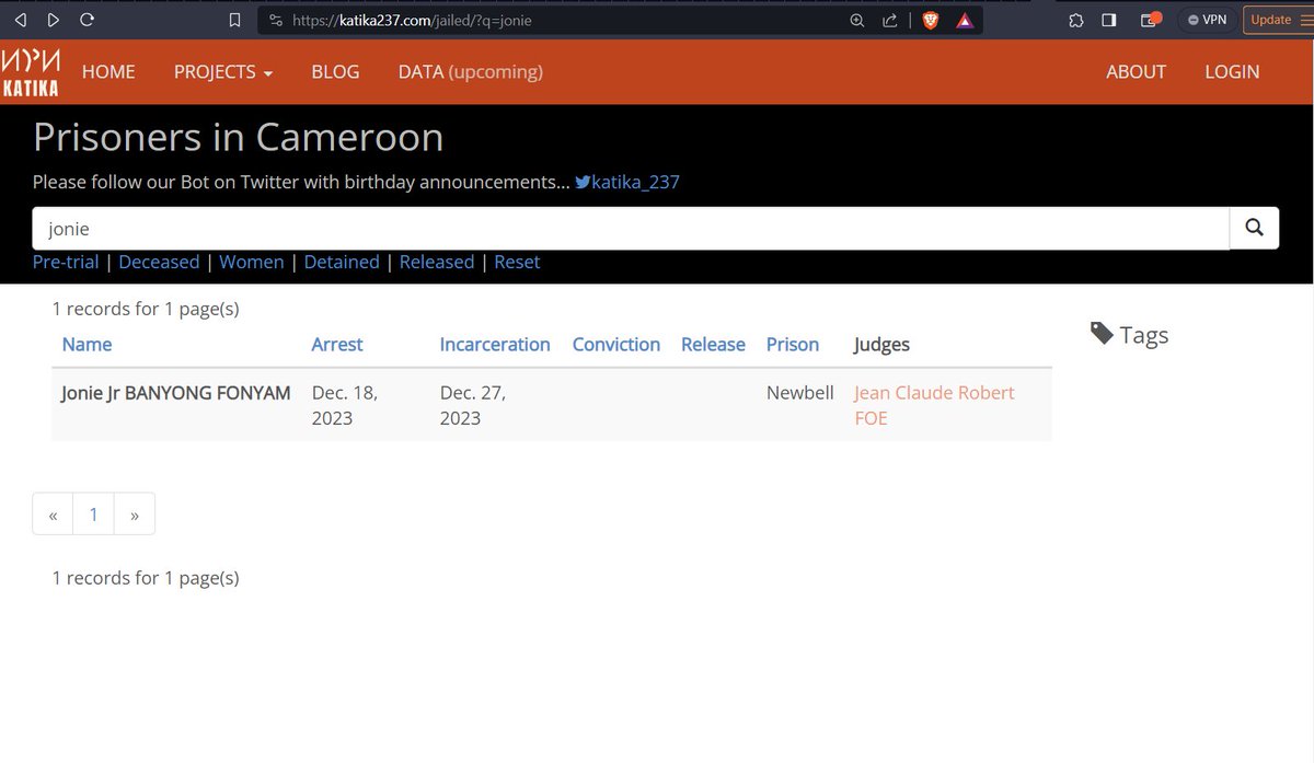 katika_237's tweet photo. Nous prenons note que Barr. Jonie Banyong Fonyam Jr. est privé de liberté depuis le 18 décembre et placé sous mandat de dépôt à New Bell depuis le 27 décembre
Nous considérons cette détention complètement abusive et démandons sa libération immédiate
#JusticeForJonie https://t.co/HBUkKpn3P5