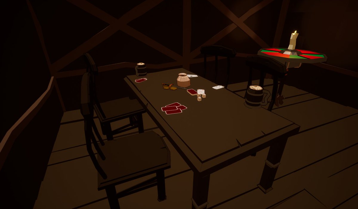 MrFredMakesGame's tweet photo. Today I made another little scene, its a sorta card game that got popular in the kingdoms recently, I think it came out pretty well #3Dart #3Dartist #unrealengine #unreal #ue5 #gamesdev #indiedev #indiegame #artist #art #goblintavern #mrfred #tavern #pub #cardgames #blender https://t.co/GUMUkmMoGJ