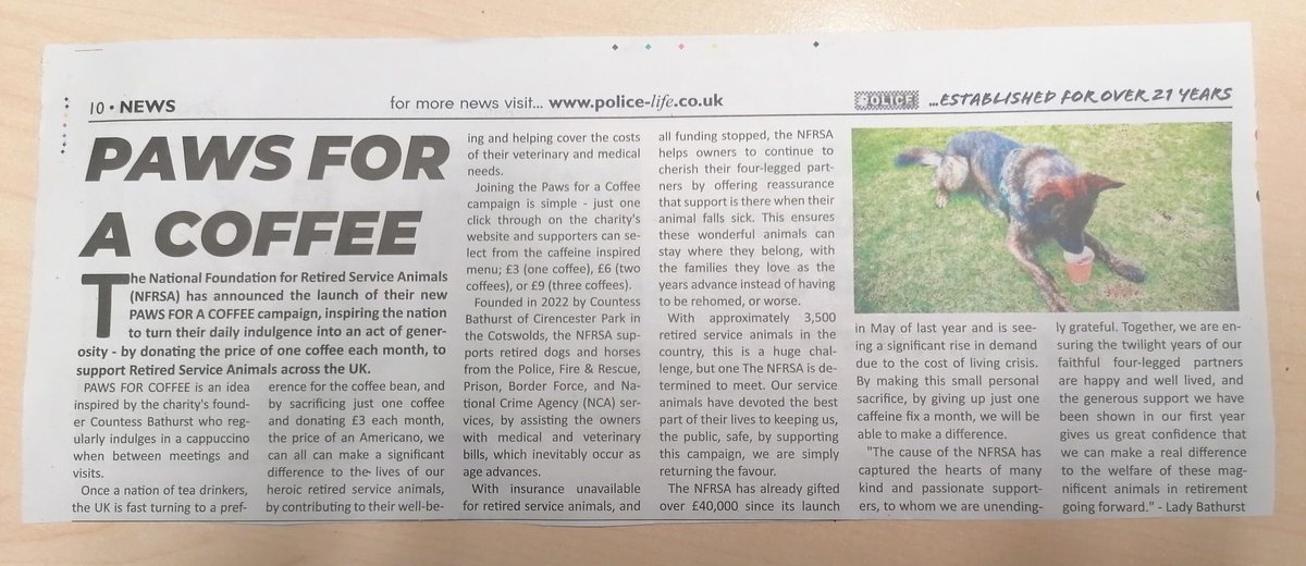 SpanielNugget's tweet photo. A nice article in Police Life newspaper for a great cause, as I can testify!!!
@The_NFRSA https://t.co/ysQux1U2tV