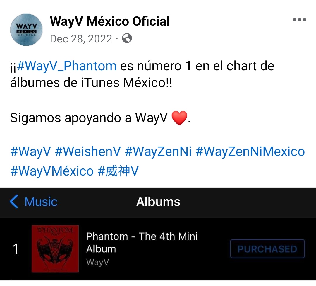 wayvmxbase's tweet photo. Al momento de su lanzamiento "#WayV_Phantom" alcanzó el no. 1 de las tendencias en Twitter (X) México.
Asimismo, el álbum logró llegar al no. 1 en el chart de álbumes de iTunes México 🇲🇽 mostrando el gran poder del fandom mexicano
#WayV #WeishenV #WayZenNi #WayVMéxico #威神V https://t.co/CjNUV29c5q