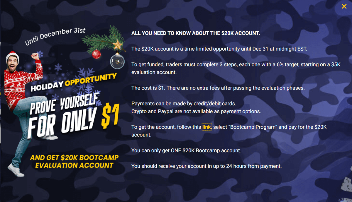 forexchronicles's tweet photo. If you are keen to obtain a fully funded traded account, The5ers are currently offering their popular Bootcamp challenge for just $1 until 31 December 2023.

Full details can be found here:

https://t.co/10hkgC4InS https://t.co/w3do0MhD5a