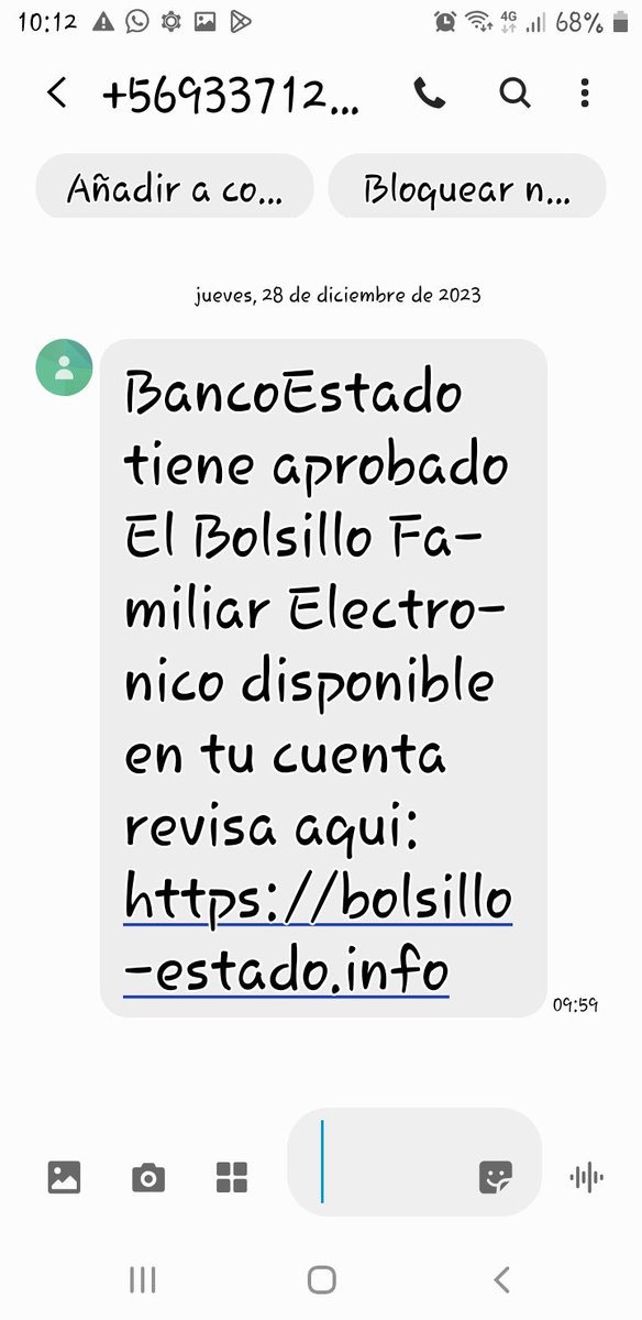 dorisfloress's tweet photo. @BancoEstado 
@Carabdechile 
Me acaba de llegar este mensaje con un link Fraude¡¡¡¡¡ https://t.co/Oujopd7ixj
