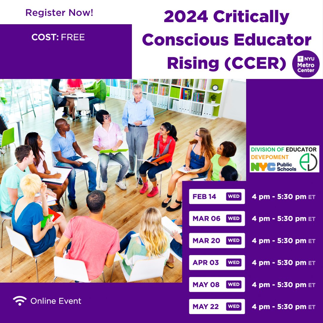 metronyu's tweet photo. How can educators increase #studentengagement & academic outcomes? Critically Conscious Educators Rising (#CCER) permits educators to analyze their own practices and build capacity for #equity, and anti-oppression in school. Learn more here: https://t.co/a8zNBS11rl @metronyu https://t.co/wey3vDiXso
