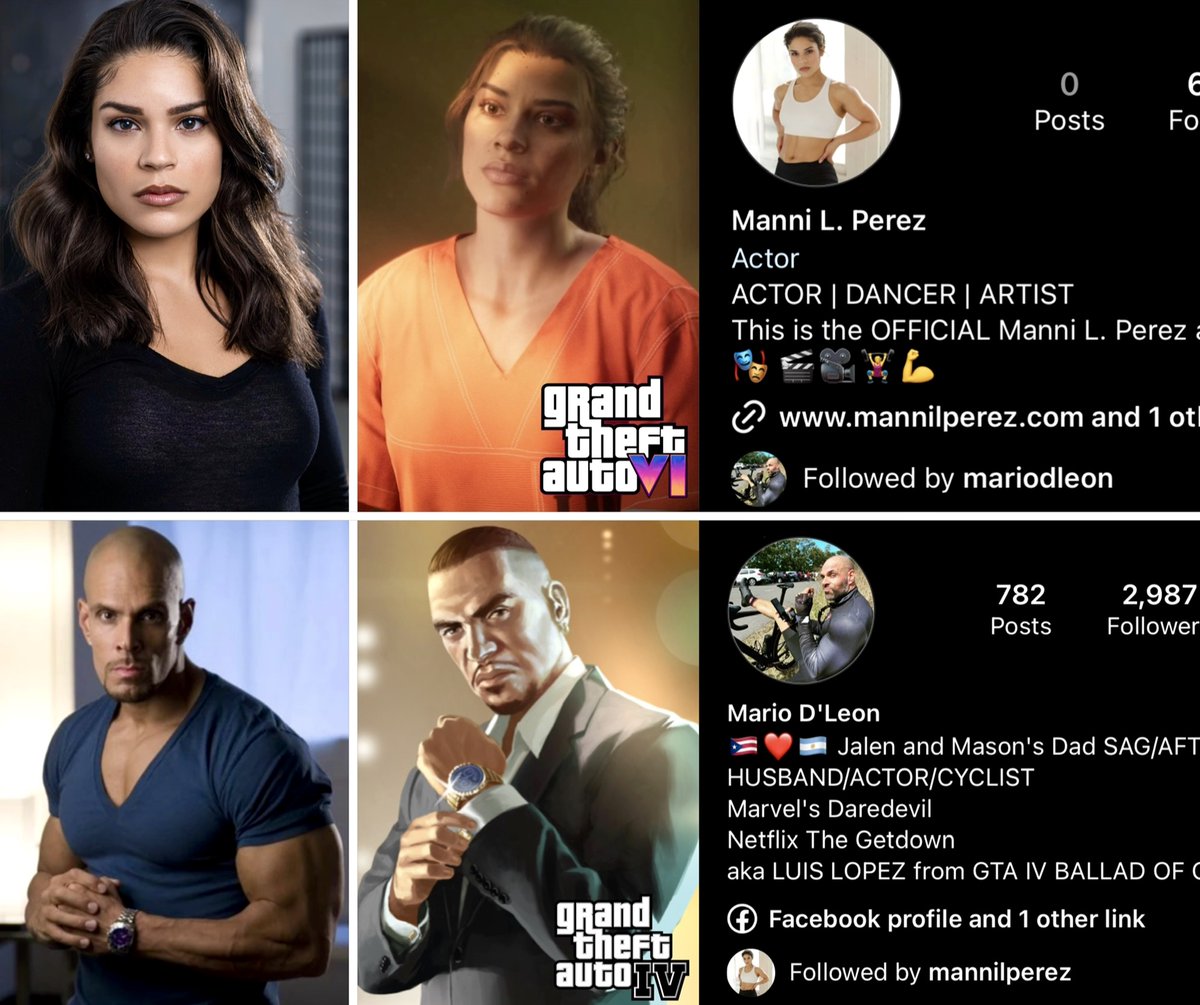 GTAVI_Countdown's tweet photo. GTA 6’s alleged Lucia actress and GTAIV’s Luis Lopez actor, Mario D'Leon follow each other back on Instagram 👀 https://t.co/m88sn6ZXGO