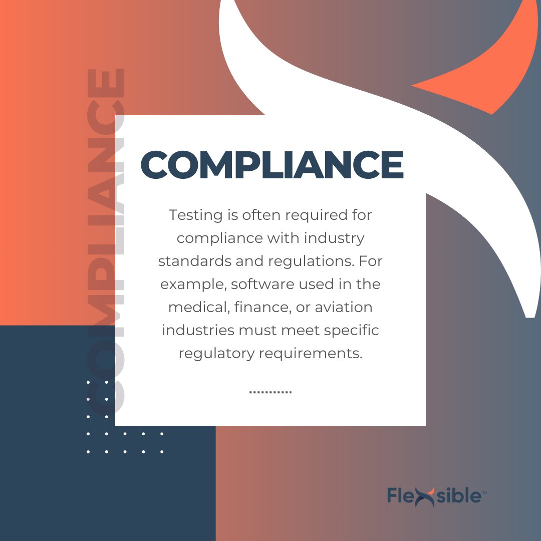 CodeMagicians's tweet image. TESTING = ENSURE COMPLIANCE
#Testing is not only about finding #bugs, it is also crucial to ensure #compliance. Certain rules and regulations must be respected in the #medical, #finance, or #aviation industry, and this is ensured through a good testing process. 

#software #cicd