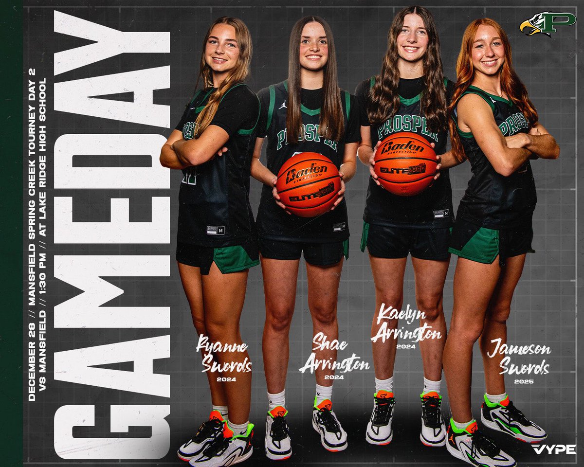 ‼️🏀GAMEDAY🏀‼️
🦅 Prosper Girls Basketball 
⭐️ Spring Creek Invitational 
🆚 Mansfield • TBD
🗓️ Thursday, Dec. 28th 
📍 Lake Ridge HS
⏰ 1:30 PM • 6:00 PM