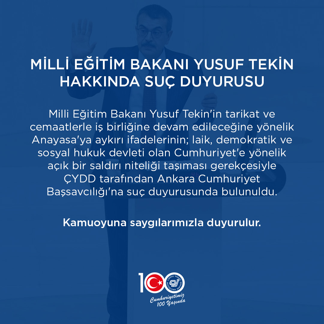 CagdasYasamDD's tweet photo. MİLLİ EĞİTİM BAKANI YUSUF TEKİN HAKKINDA SUÇ DUYURUSU https://t.co/y2252HbYbb