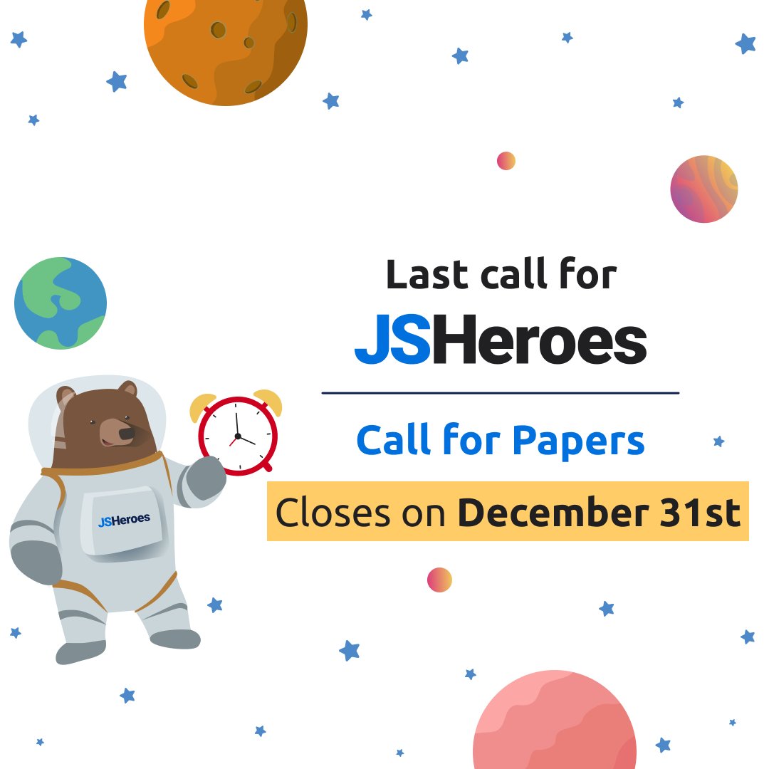 🚨 Last call for JSHeroes 2024! 🎙️ CFP closes at midnight on December 31st 🕛 Hurry up and get your proposals in before the end of the year: jsheroes.io/speak