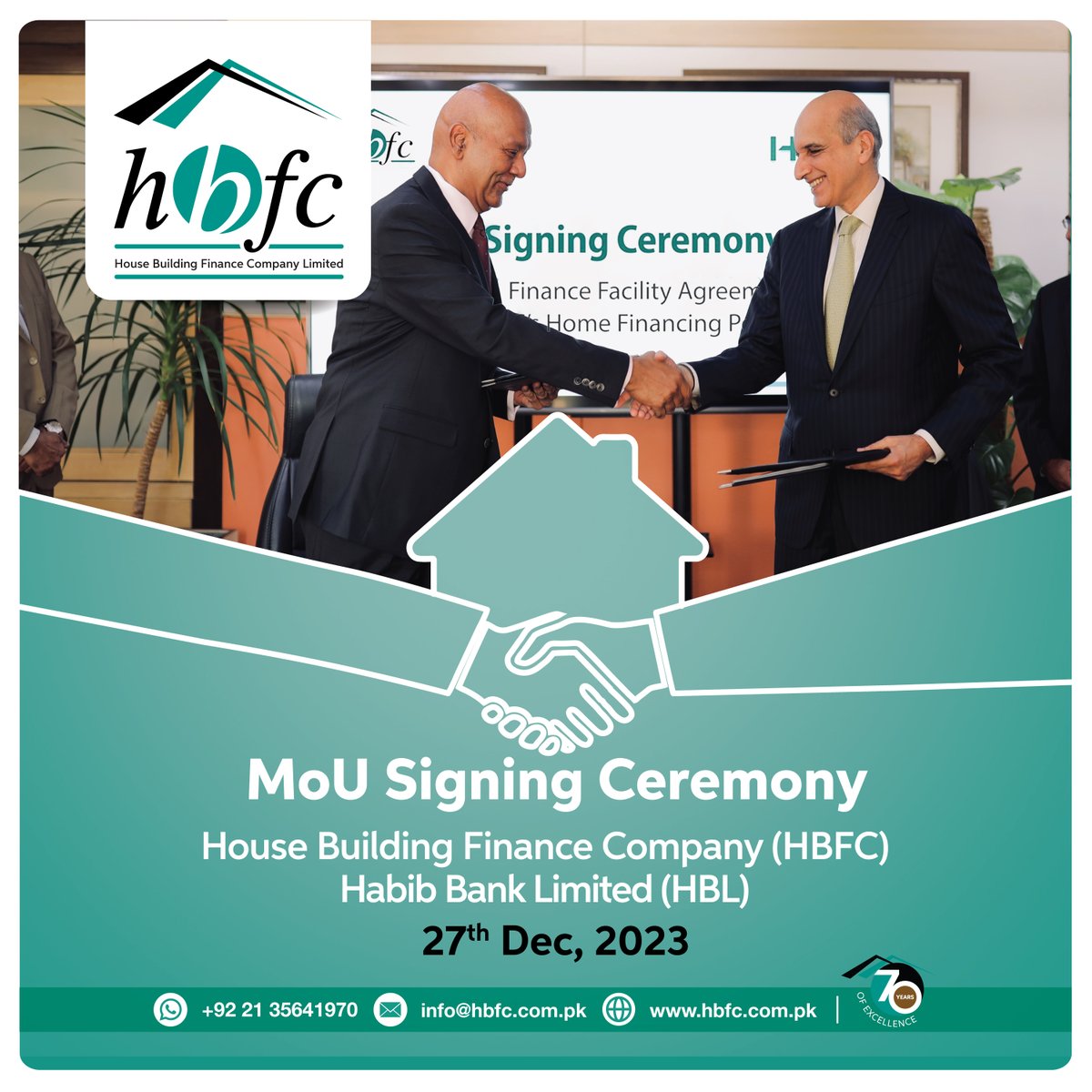 HBFCPakistan's tweet photo. HBFC and HBL join hands to enhance home financing options, marking a significant milestone in advancing accessible housing solutions. 🤩

Connect with our experts today. Visit https://t.co/a3j0e7uI1d or simply drop a WhatsApp
message at: (021) 35641970

#HBFC #70YearsLegacy https://t.co/mkvIWlQVH6