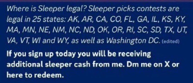 Sleeper sales🔥 + another cashapp giveaway to everyone who joins *10 dollar minimum deposit* Use code “JD” or link⬇️ to sign up for instant deposit match up to 500 bucks😱 Dm me your cashapp and screenshot of sleeper deposit to claim $ by 12 today. 🔗sleeper.com/promo/JD