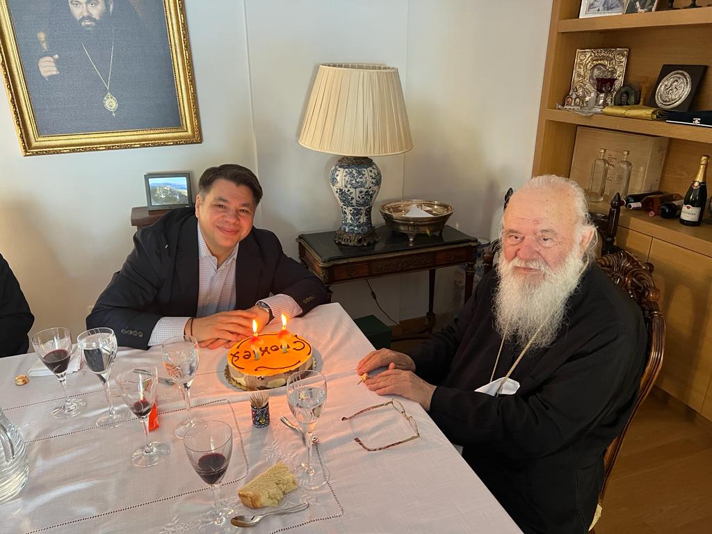 Grateful to celebrate my birthday in the company of my mother and Archbishop II Ieronymos of Athens. Thanks to the Archbishop for his warm hospitality as we toured the Agios Porphyrios center in Dilesi Boeotia. tovima.com/society/u-s-am…