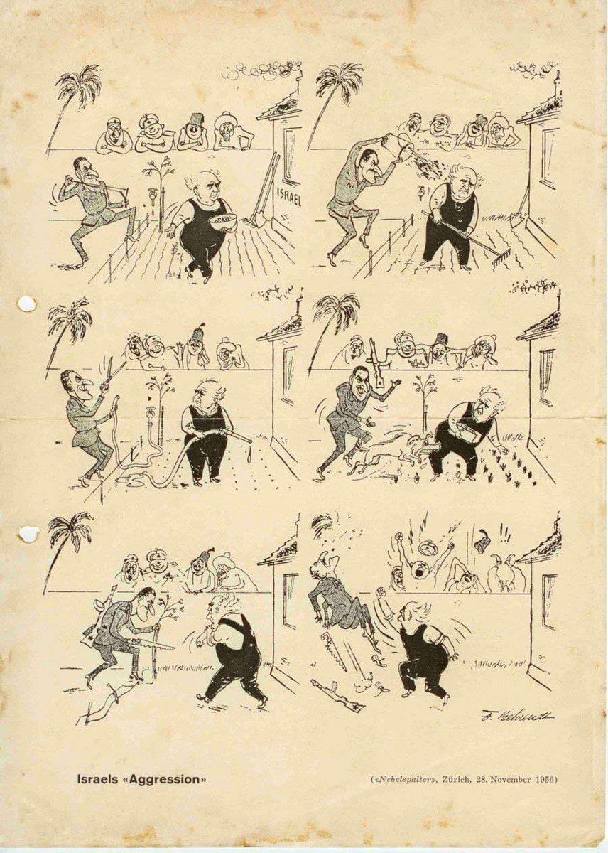 Viñeta aparecida en un periódico suizo, en 1956.
Casi 70 años después, la misma historia.
Vía @JewMatcha