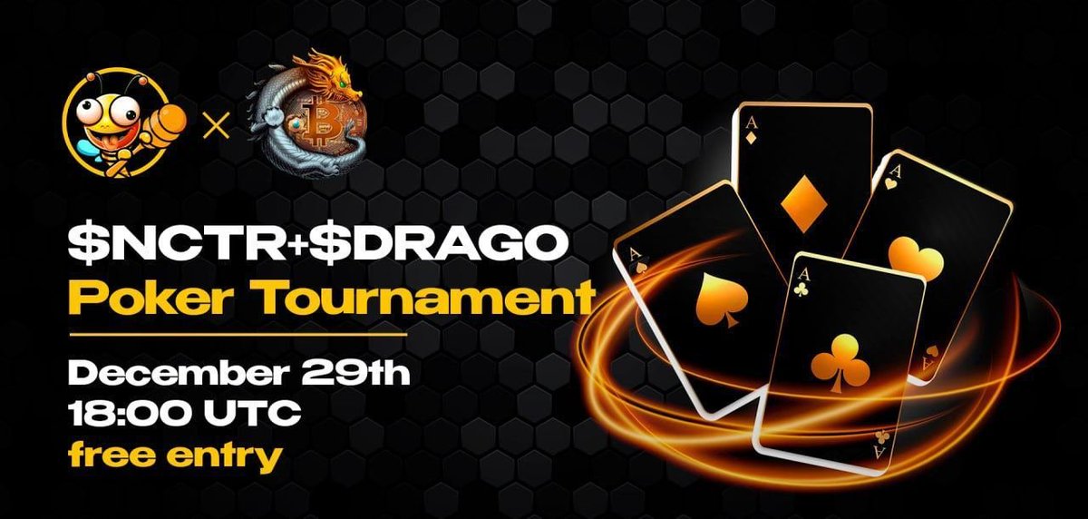 BeeVerseDAO's tweet photo. 🤑 We are thrilled to announce the poker tournament in collaboration with @drago_solana and @The_Poker_pro!

Jump in the telegram channel to learn all the details, and how you can join it — https://t.co/jox0IarPuS!

Grab a chance to win a Huge amount of $NCTR and $DRAGO tokens! https://t.co/7sc77AaNsf