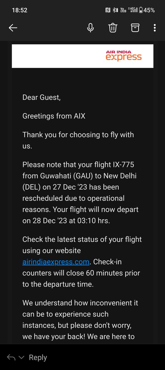 Kumar_amit29's tweet photo. @AirIndiaX @DGCAIndia @airsewa_MoCA @MoCA_GoI @AAI_Official My younger kid is stranded at Delhi Airport as flight is getting rescheduled for like umpteenth time. No one to serve at the AIX Desk. Worst experience. https://t.co/Fc6LY7IikP